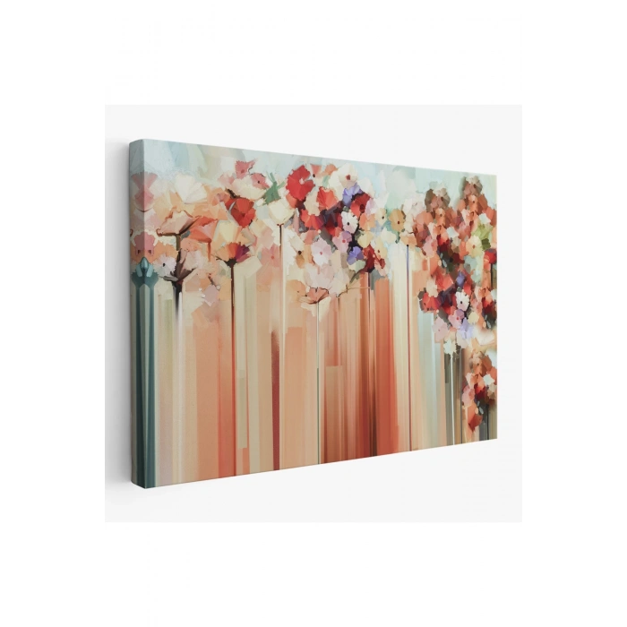 Soyut Çiçekler Yağlıboya Görünüm Dekoratif Kanvas Duvar Tablosu-3540