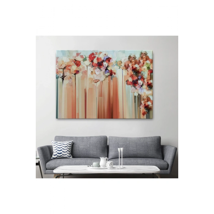 Soyut Çiçekler Yağlıboya Görünüm Dekoratif Kanvas Duvar Tablosu-3540