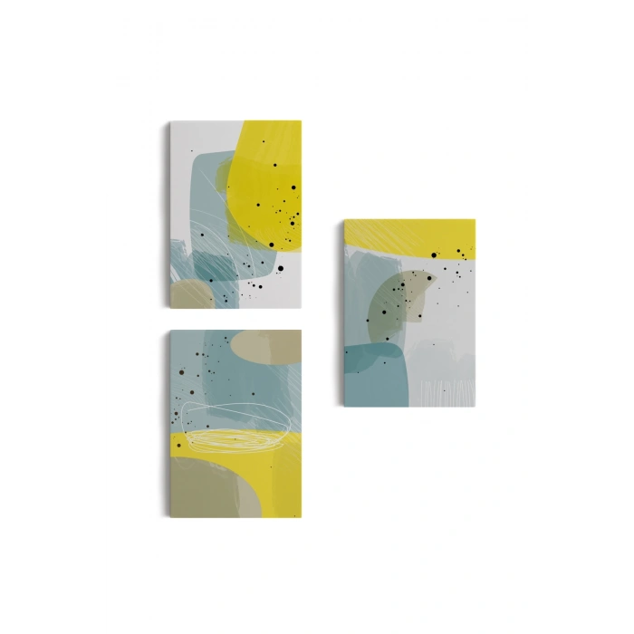 Soyut Renkli Sürreal Şekiller Dekoratif Duvar Tablosu Üçlü Set-EJ-109