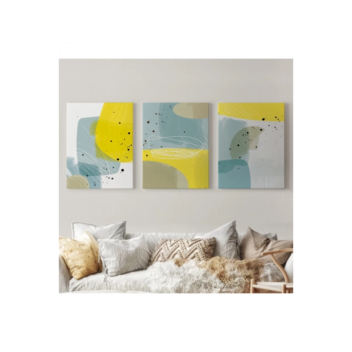 Soyut Renkli Sürreal Şekiller Dekoratif Duvar Tablosu Üçlü Set-EJ-109