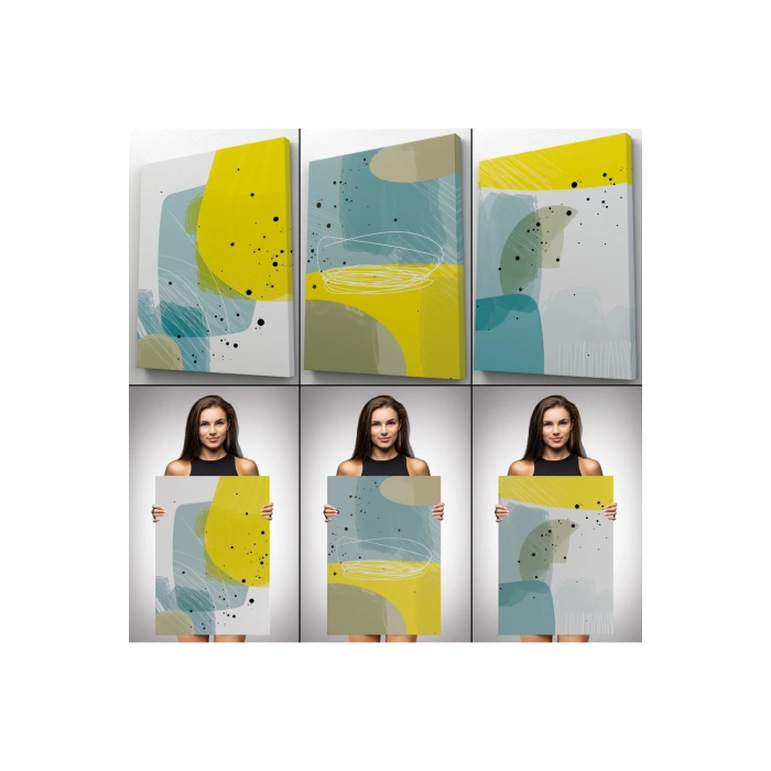 Soyut Renkli Sürreal Şekiller Dekoratif Duvar Tablosu Üçlü Set-EJ-109