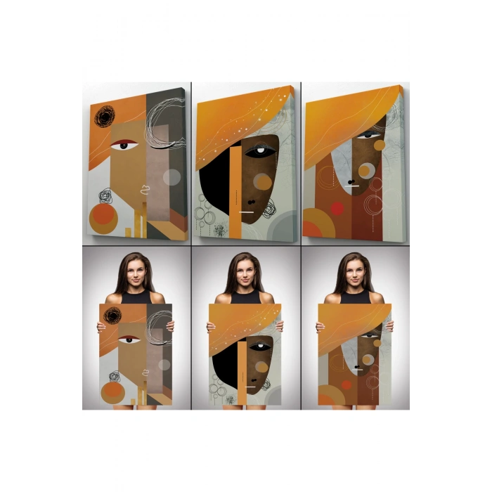 Soyut Sürreal Kadınlar Dekoratif Duvar Tablosu Üçlü Set-DP-93