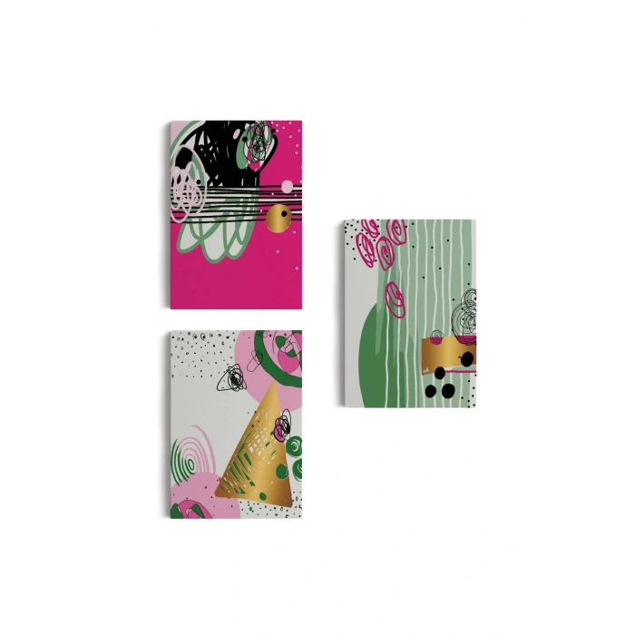 Soyut Sürreal Şekiller Dekoratif Duvar Tablosu Üçlü Set-ER-116