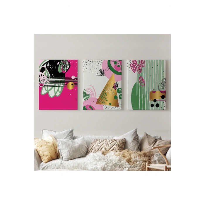Soyut Sürreal Şekiller Dekoratif Duvar Tablosu Üçlü Set-ER-116