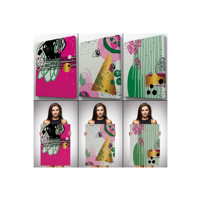 Soyut Sürreal Şekiller Dekoratif Duvar Tablosu Üçlü Set-ER-116