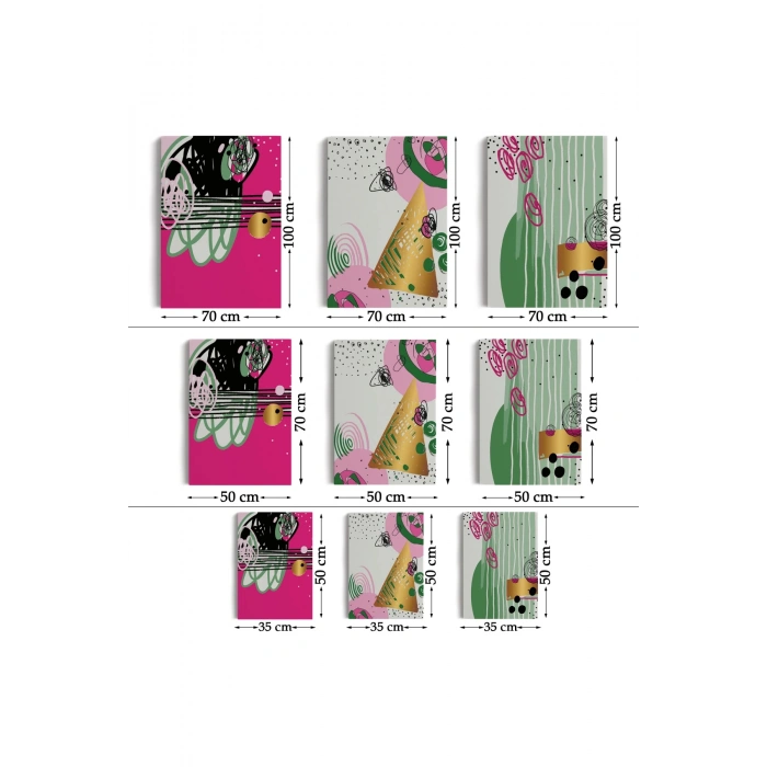 Soyut Sürreal Şekiller Dekoratif Duvar Tablosu Üçlü Set-ER-116