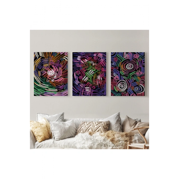 Soyut Sürreal Şekiller Dekoratif Duvar Tablosu Üçlü Set-EŞ-118