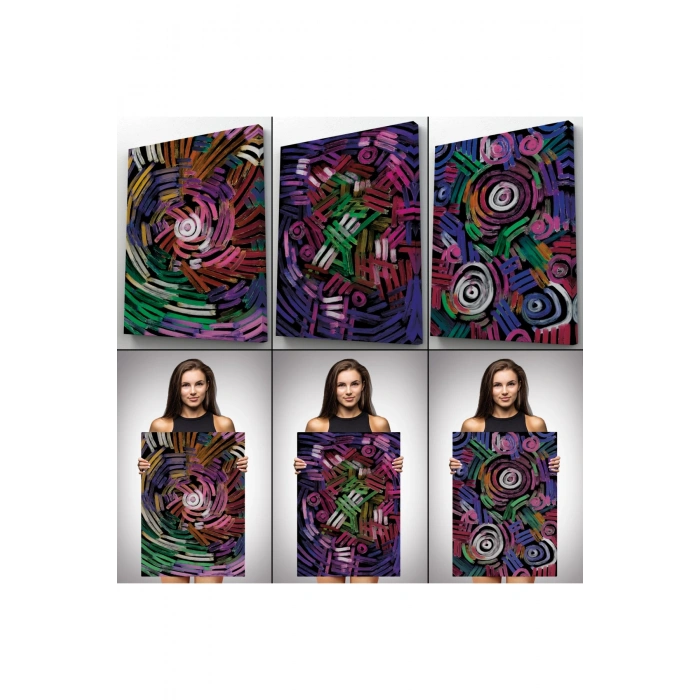 Soyut Sürreal Şekiller Dekoratif Duvar Tablosu Üçlü Set-EŞ-118