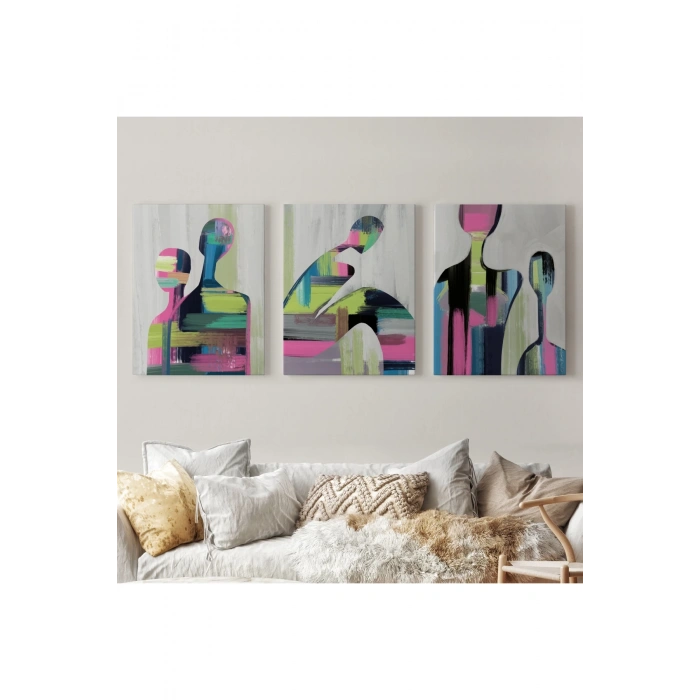 Süerreal Çift Dekoratif Duvar Tablosu Üçlü Set-ET-119