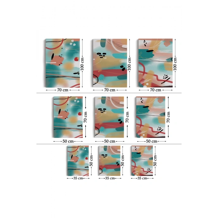 Suluboya Görünümlü Soyut Desenler  Duvar Tablosu Üçlü Set-EE-104