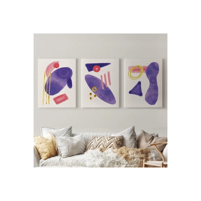 Suluboya Tarzı Soyut Modern 3 lü Tablo Seti, Kanvas Duvar Tablosu-AE-5