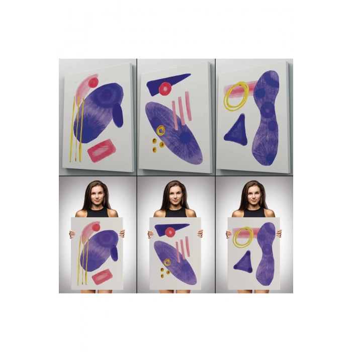 Suluboya Tarzı Soyut Modern 3 lü Tablo Seti, Kanvas Duvar Tablosu-AE-5