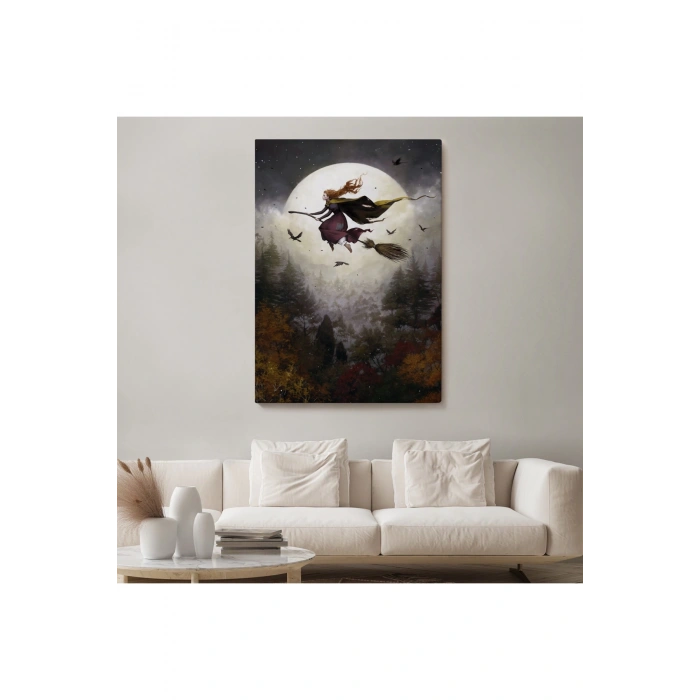 Süpürge ile Uçan Cadı, Cadılar Bayramı Hediyesi, Hallowen Tablo -6398