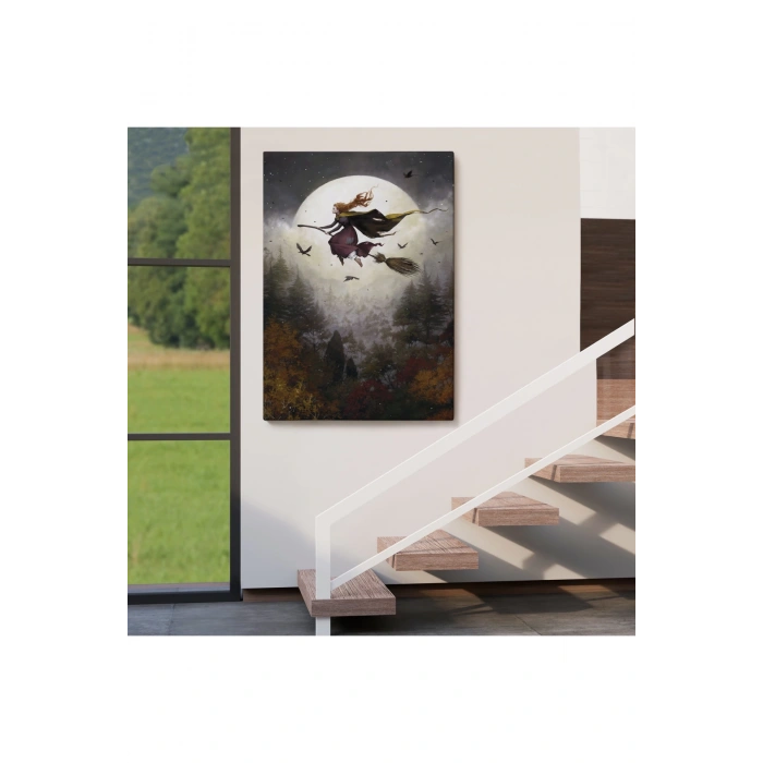 Süpürge ile Uçan Cadı, Cadılar Bayramı Hediyesi, Hallowen Tablo -6398