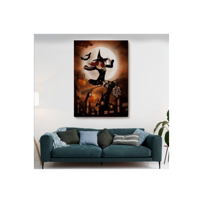 Süpürge ile Uçan Cadı, Cadılar Bayramı Hediyesi, Hellowen Tablo -6271
