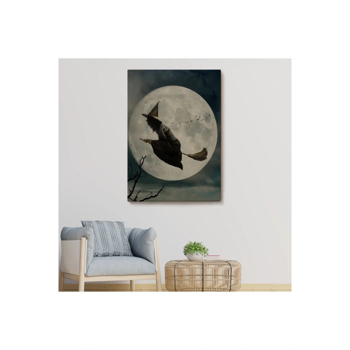 Süpürge İle Uçan Cadı, Cadılar Bayramı Helloven Duvar Tablosu -6481