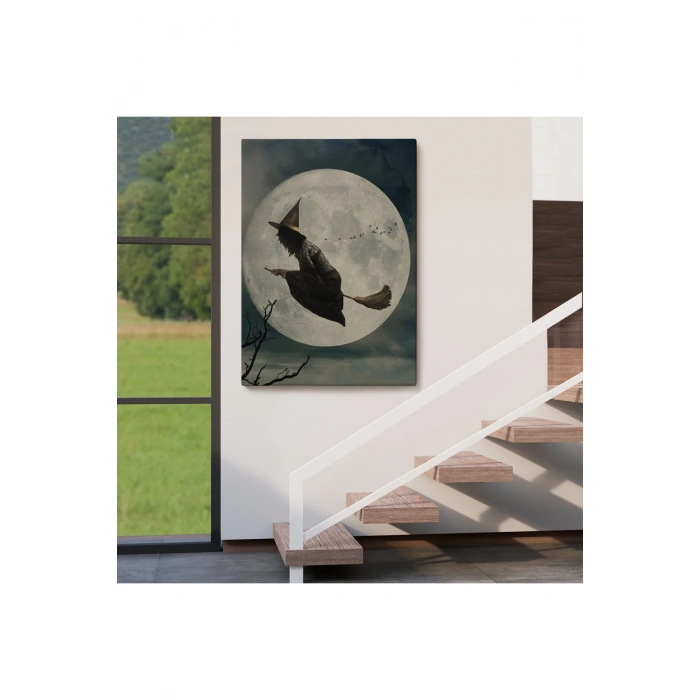 Süpürge İle Uçan Cadı, Cadılar Bayramı Helloven Duvar Tablosu -6481