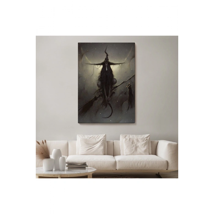 Süpürge ile Uçan Cadı ve Kedisi, Cadılar Bayramı Hediyesi, Hellowen Tablo -6287