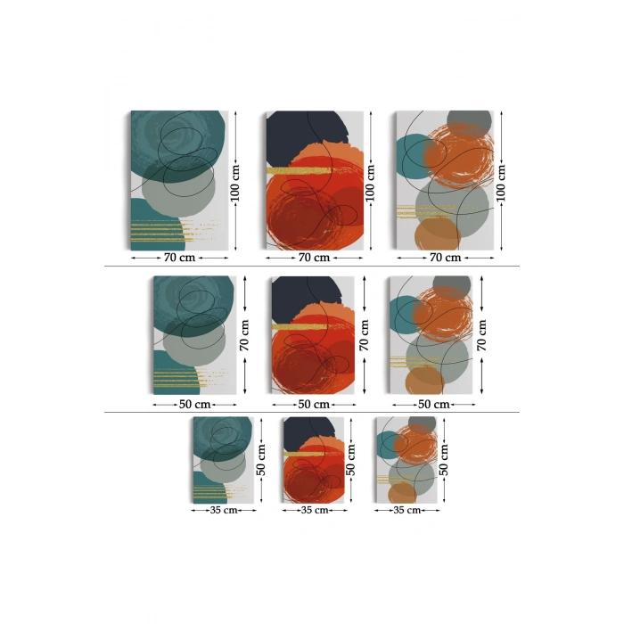 Sürreal Şekiller Dekoratif Duvar Tablosu Üçlü Set-EK-110