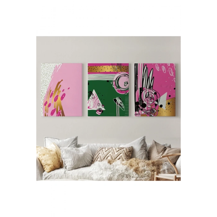 Sürreal Şekiller Dekoratif Duvar Tablosu Üçlü Set-EP-115