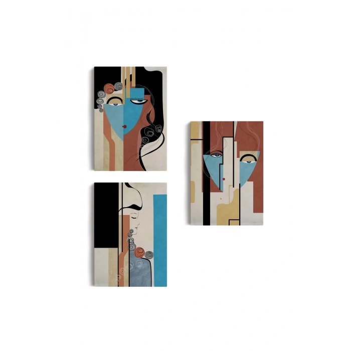 Sürreal Soyut Kadınlar Dekoratif Duvar Tablosu Üçlü Set-DL-89