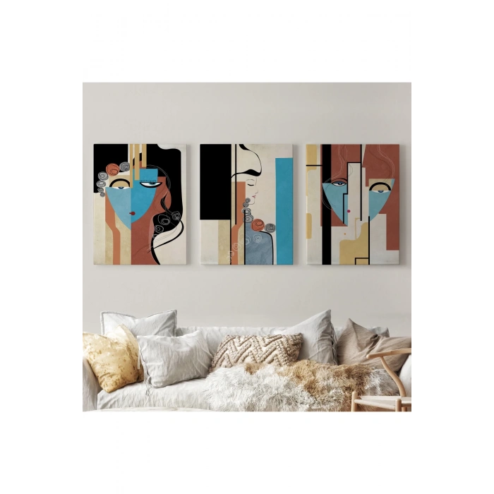 Sürreal Soyut Kadınlar Dekoratif Duvar Tablosu Üçlü Set-DL-89