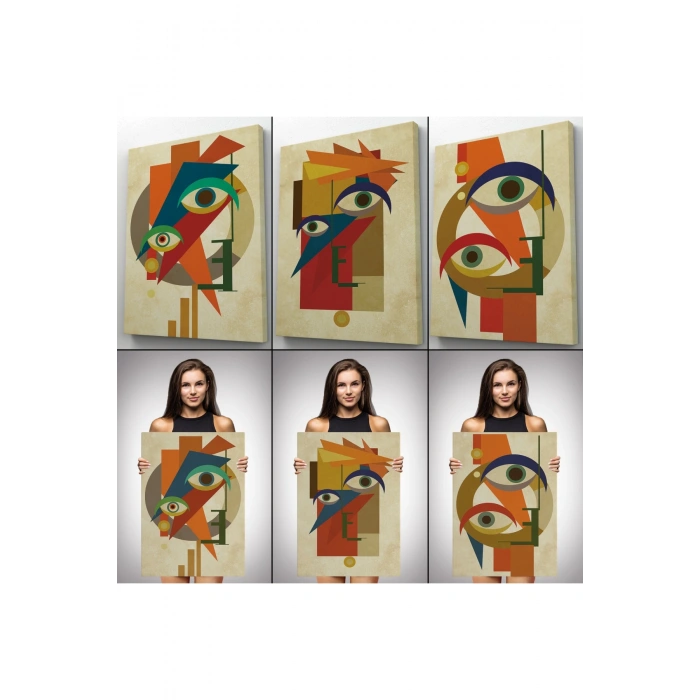 Sürreal Soyut Yüzler Dekoratif Duvar Tablosu Üçlü Set-DN-90