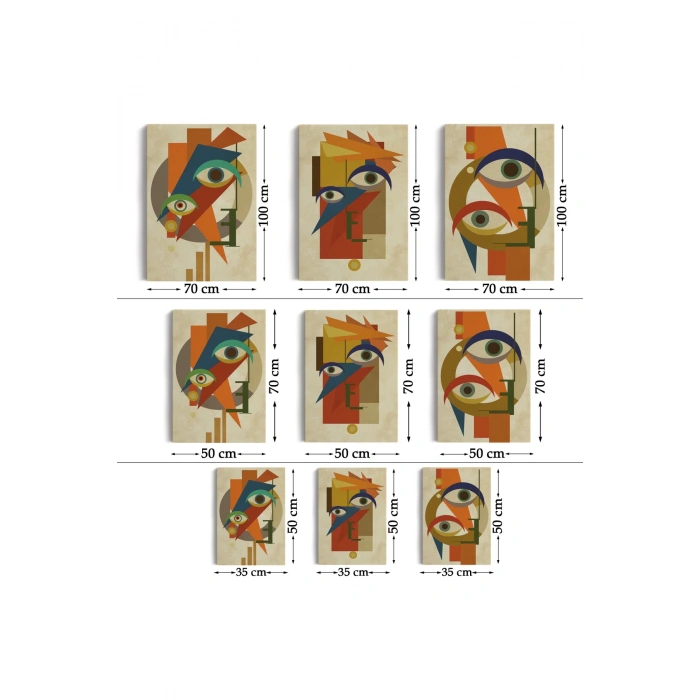 Sürreal Soyut Yüzler Dekoratif Duvar Tablosu Üçlü Set-DN-90