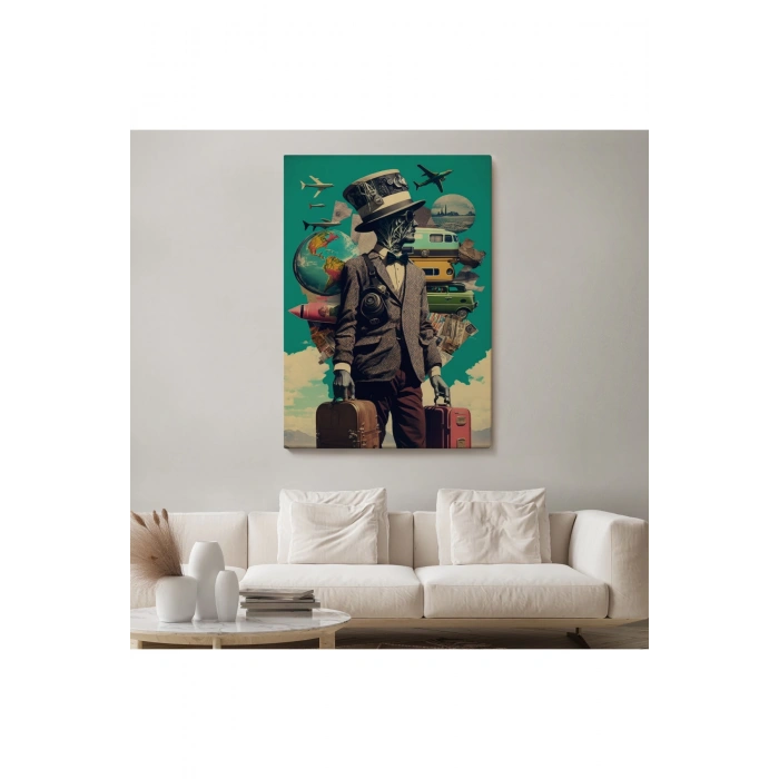 Takım Elbiseli Seyahat Eden Adam Vintage Kanvas Tablo-6323