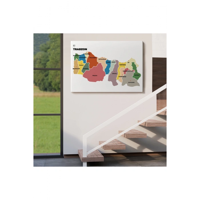 Trabzon İli ve İlçeler Haritası  Dekoratif Kanvas Tablo 1470