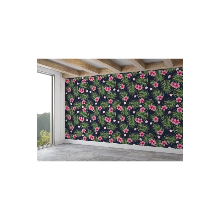 Tropikal Çiçekli Ağaç Yaprakları Duvar Kağıdı-5564