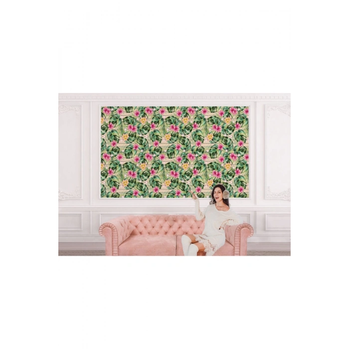 Tropikal Çiçekli Ağaç Yaprakları Duvar Kağıdı-5566