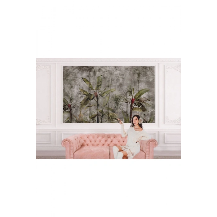 Tropikal Orman Bitkileri Desenli Duvar Kağıdı-5633