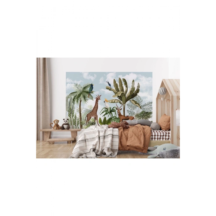 Tropikal Orman Bitkileri ve Hayvanlar Çocuk Odası Duvar Kağıdı-5625
