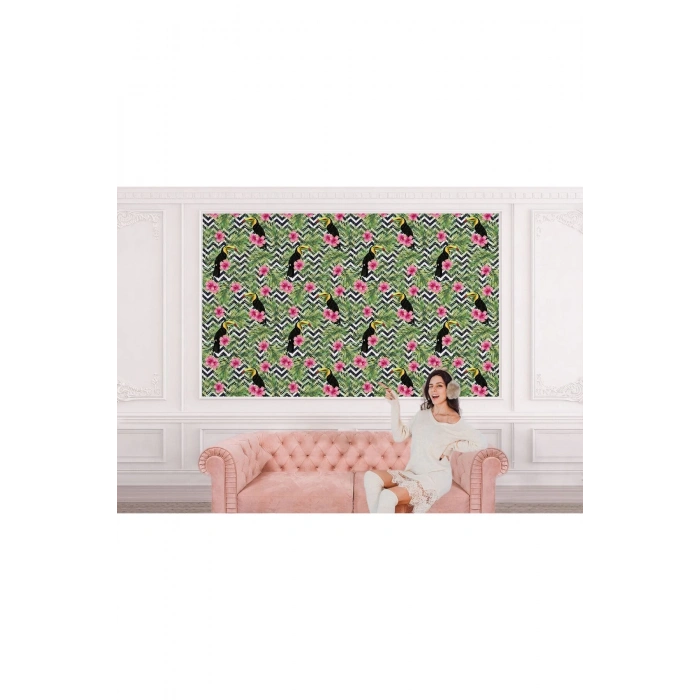 Tropikal Papağanlar Çiçekli Ağaç Yaprakları Duvar Kağıdı-5569