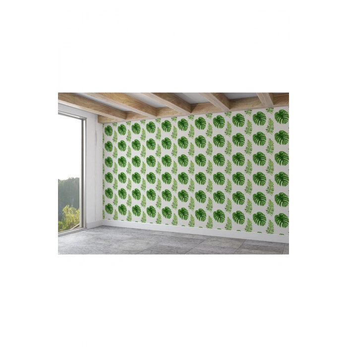 Tropikal Yaprak Desenli Duvar Kağıdı-5579