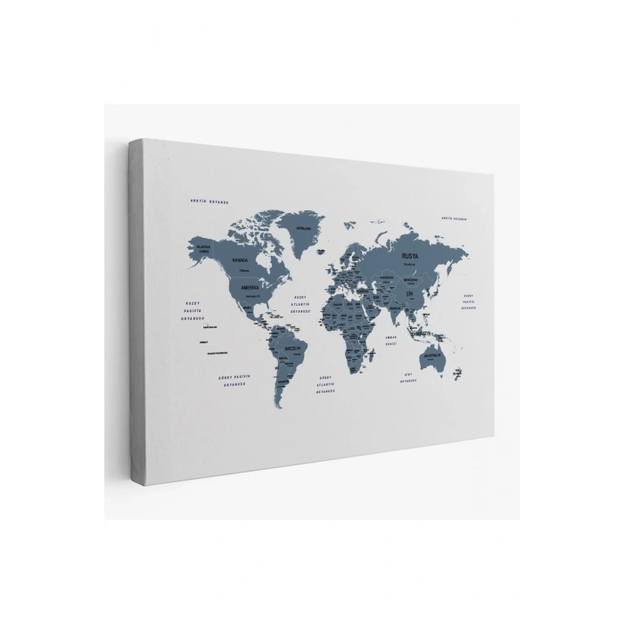 Türkçe Dünya Haritası Dekoratif Kanvas Tablo Ülke ve Başkentli 1514