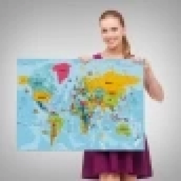 Türkçe Dünya Haritası Kanvas Tablo Son Derece Detaylı ve Dekoratif-2022