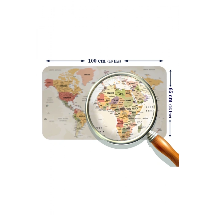 Türkçe Eğitici Ülke ve Başkent Okyanus Detaylı Atlası  Dünya Haritası Duvar Sticker -60x105-3837