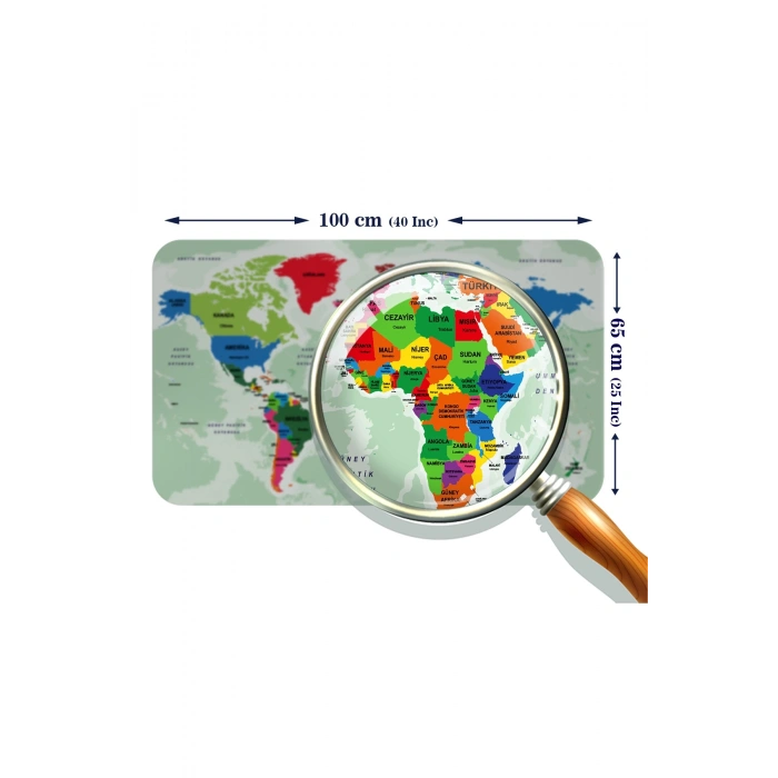 Türkçe Eğitici Ülke ve Başkent Okyanus Detaylı Atlası  Dünya Haritası Duvar Sticker -60x105-3840