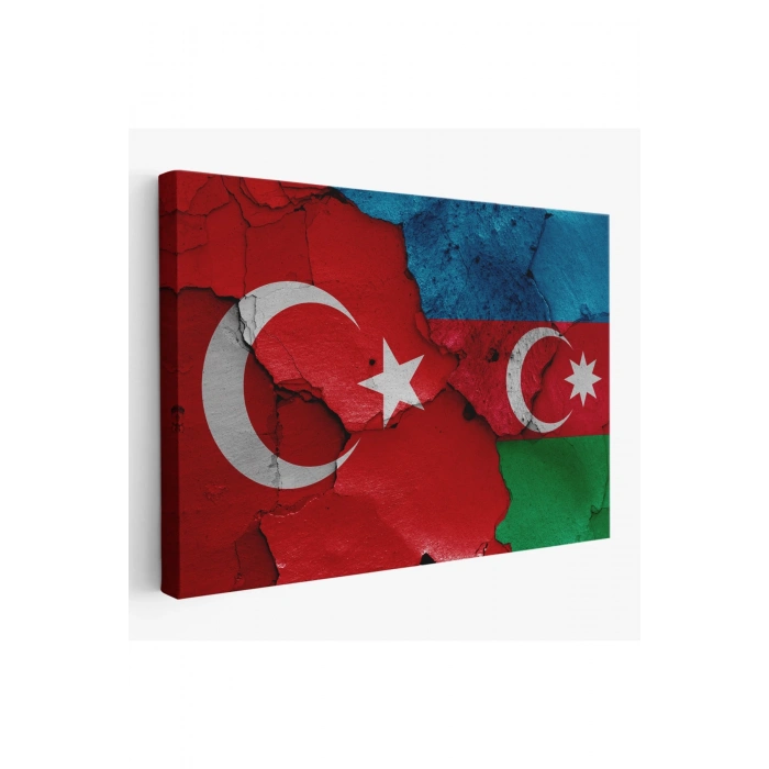 Türkiye Azerbaycan Bayrak Desenli Dekoratif Kanvas Tablo-6516