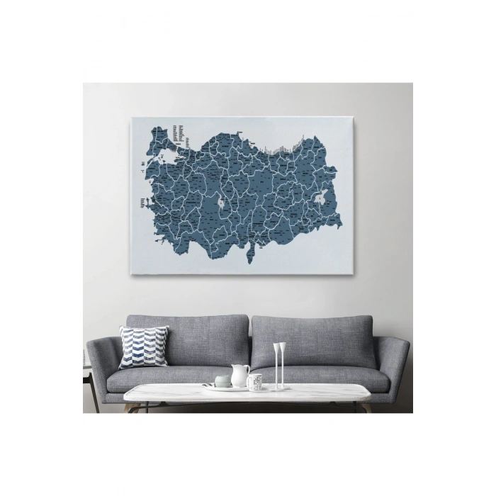 Türkiye Haritası Kanvas Tablo İl ve İlçeli Ayrıntılı Eğitici Dekoratif Tablo 3037