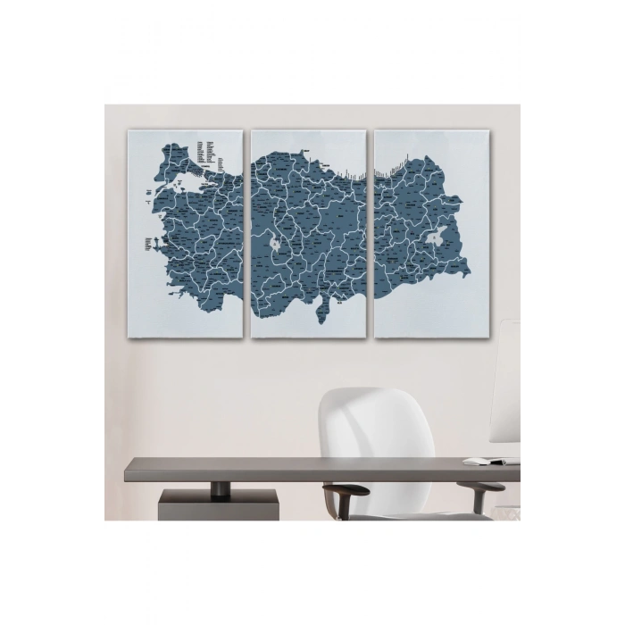 Türkiye Haritası Kanvas Tablo İl ve İlçeli Ayrıntılı Eğitici Dekoratif Tablo 3037