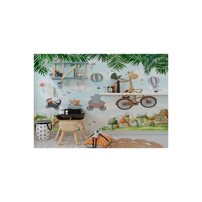 Uçan Hayvanlar ve Uçan Balonlar Bebek ve Çocuk Odası Duvar Kağıdı-5629
