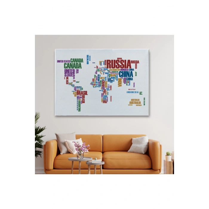 Ülke İsimli Dünya Haritası Kanvas Tablo 1006