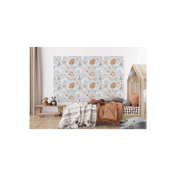 Uyuyan Doğa Canlıları Desenli Çocuk Odası Duvar Kağıdı-5753