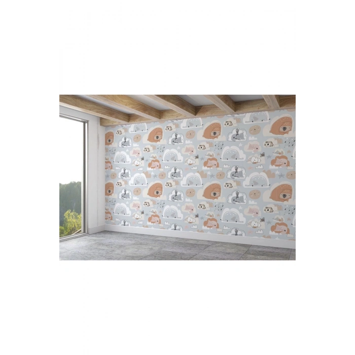 Uyuyan Doğa Canlıları Desenli Çocuk Odası Duvar Kağıdı-5753