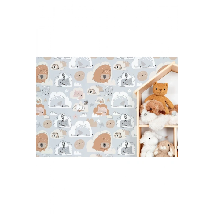 Uyuyan Doğa Canlıları Desenli Çocuk Odası Duvar Kağıdı-5753