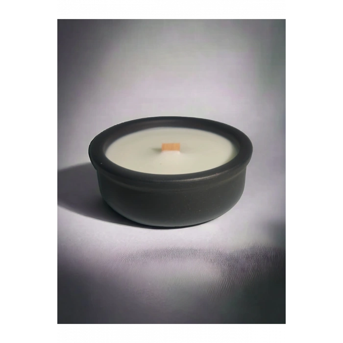 Vanilya Kokulu Aromaterapi Mum, Ahşap Fitilli, Dekoratif Doğal Çömlek Mum