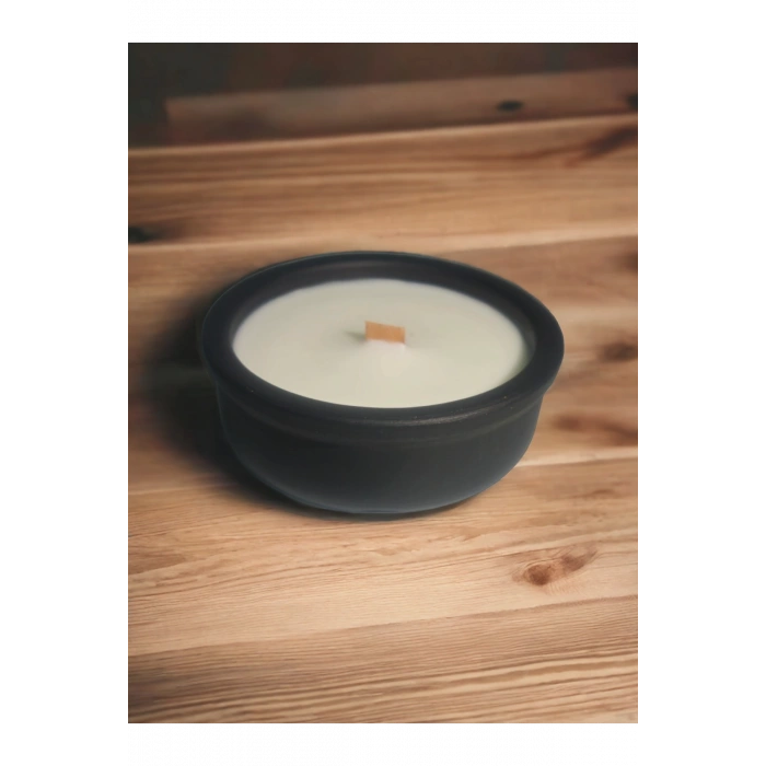 Vanilya Kokulu Aromaterapi Mum, Ahşap Fitilli, Dekoratif Doğal Çömlek Mum